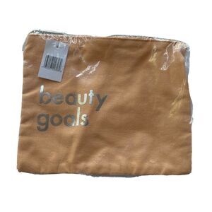 Beauty Goals Make Up Bag Peach Colored Zip Up Small Toiletries Accessories Cute